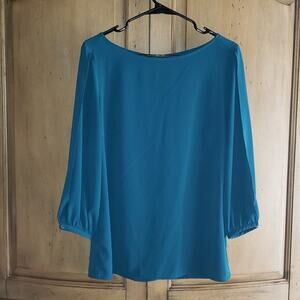 Banana Republic Womens Blouse Balloon Sleeve Boat Neck Back Stitch Line Teal M